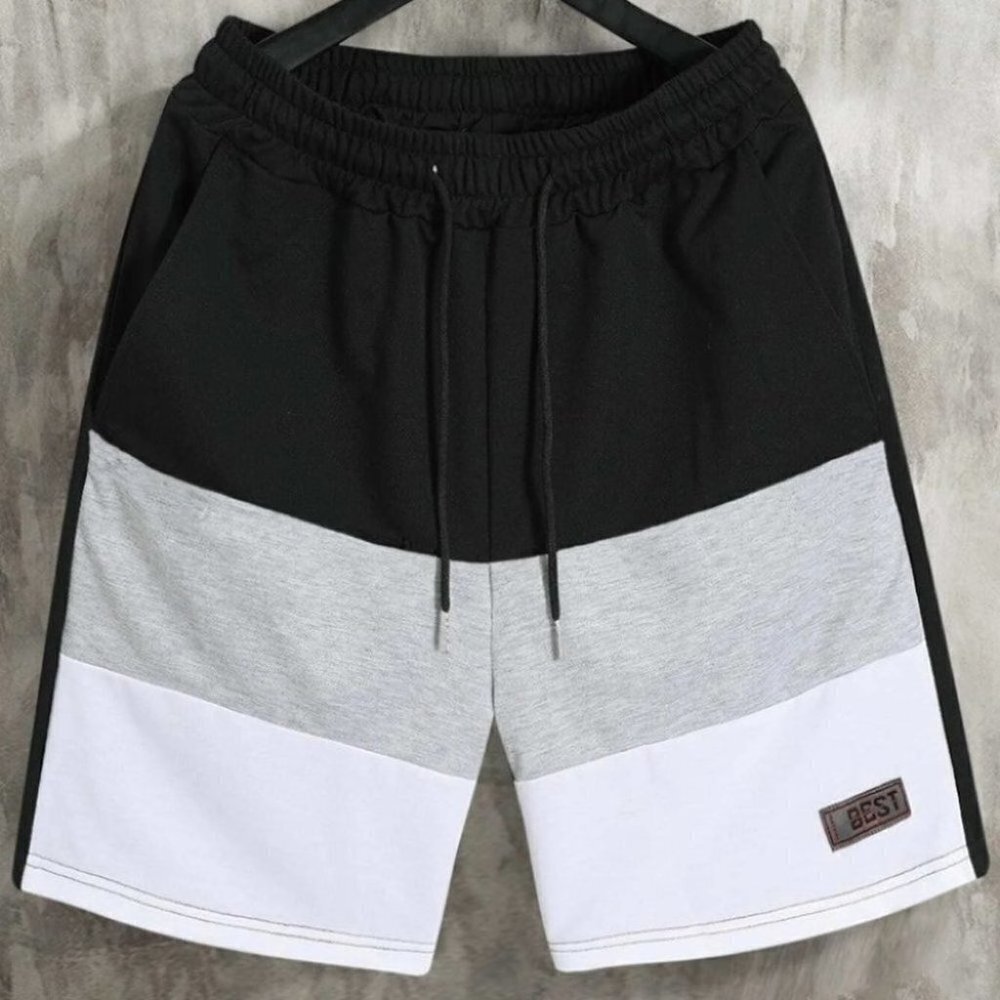 Black Casual Men's Color Block Shorts
